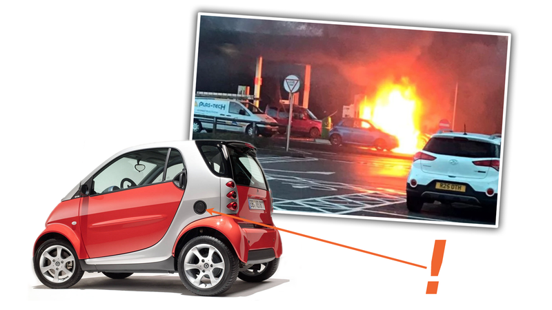 Illustration for article titled Smart Car Explodes When Driver Fills Wrong Hole With Gas But I Blame Bad Design