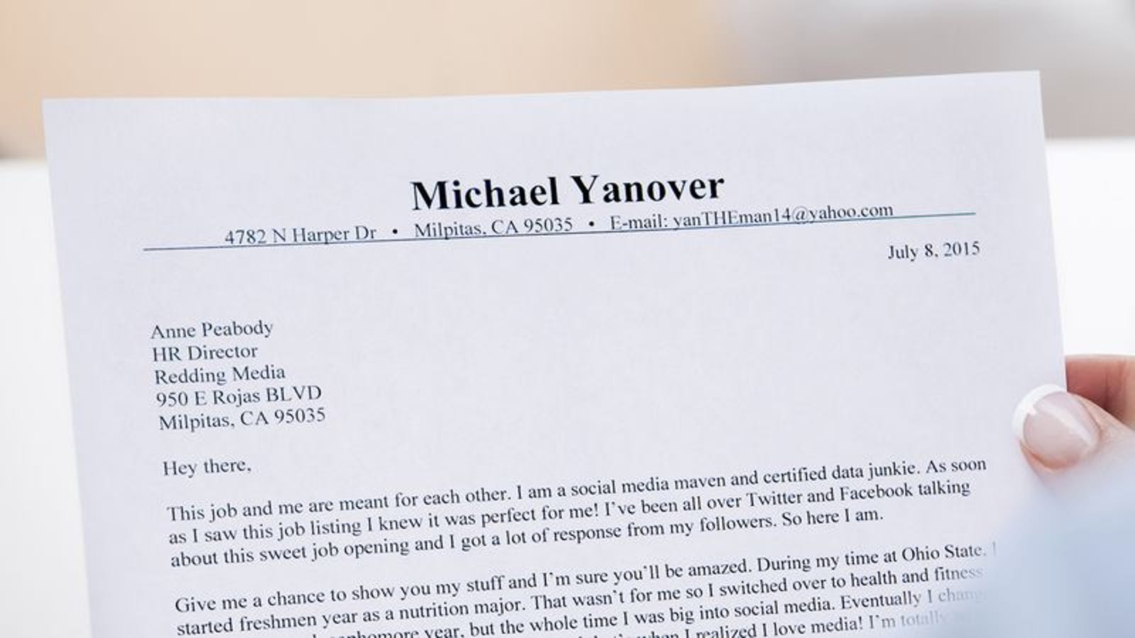 Informal Tone Of Cover Letter Sets Job Applicant Apart ...