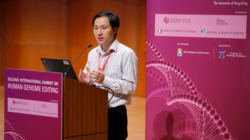 He Jiankui at the Human Genome Editing Conference in Hong Kong on November 28, 2018.