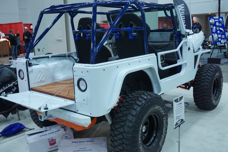 The extremely clean 1998 Jeep modified by the automotive, welding, and woodworking students at DriveOne Tech Center.