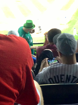 Bored Baseball Fans Play Baseball Video Games At Baseball Game