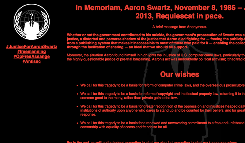 Illustration for article titled Anonymous hackea al MIT por la muerte de Aaron Swartz, pide reformar la ley del copyright