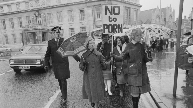 People demonstrating at an anti-porn protest, London, UK, 15th March 1979.