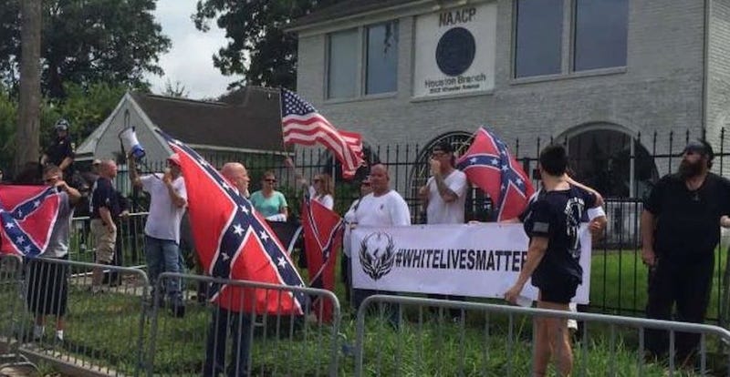 White Lives Matter group protests outside Houston’s 3rd Ward NAACP on Aug. 21, 2016.Twitter