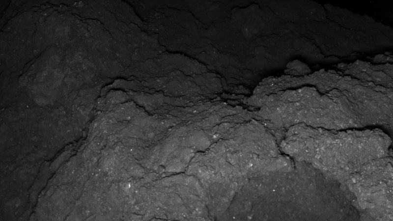 A close up shot of the rocks on Ryugu, taken by MASCOT.