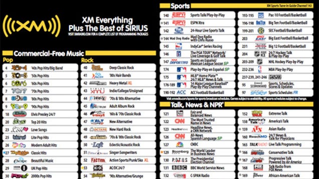 The Complete New XM Sirius Channel Listing (Sorry XM Fans)