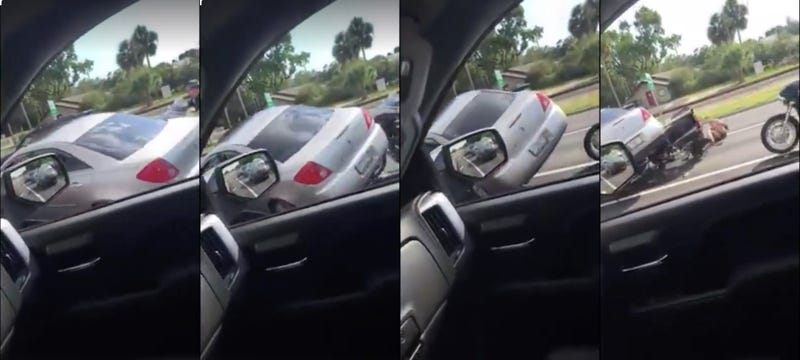 Illustration for article titled Watch A Car Run Over A Motorcycle In This Florida Road Rage