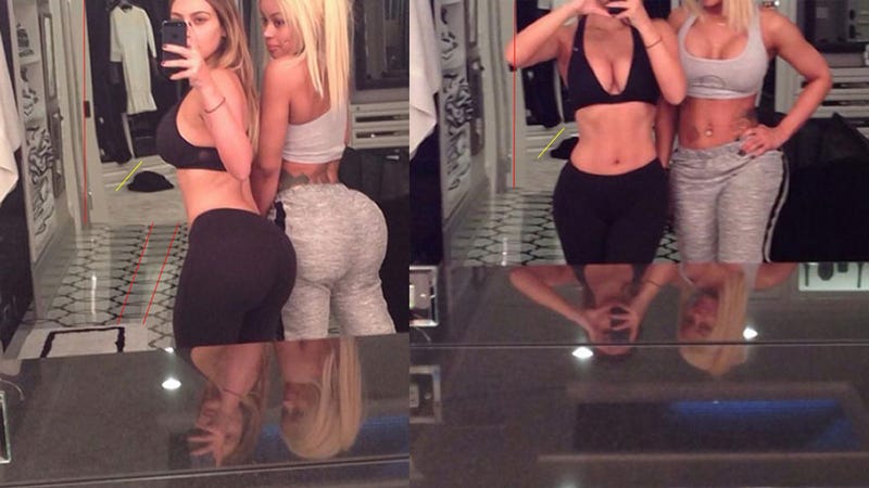 Illustration for article titled Kim Kardashian Totally Photoshopped Her Workout Selfies