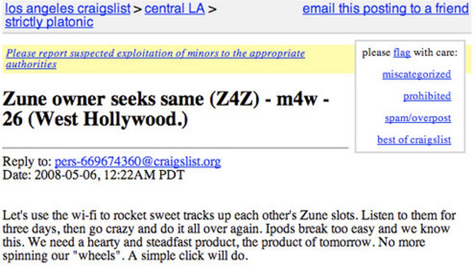 Zune Owner Uses Craigslist For Love Connection - 
