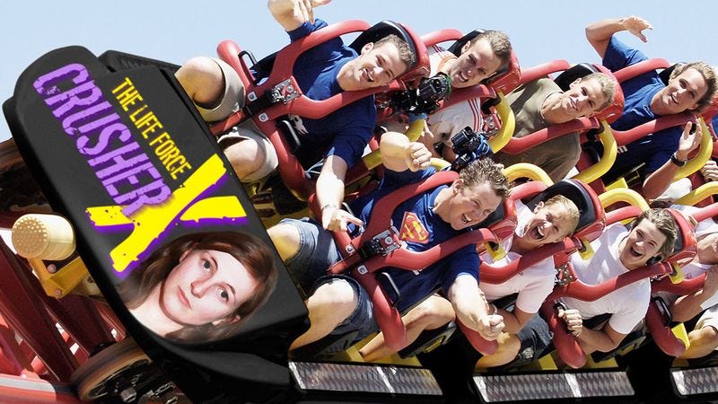 The first drop fills riders with exhilaration tinged with abject fear for what’s to come.
