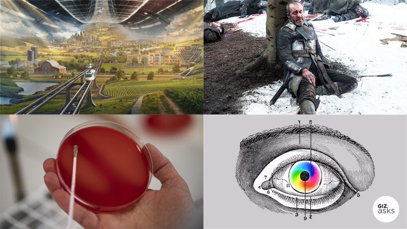 Clockwise from top left: Blue Origin; HBO; Elena Scotti/Gizmodo (Photos: Getty Images, Shutterstock); Dan Kitwood (Getty Images).
