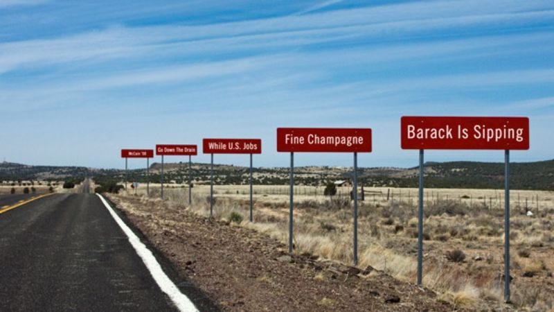 Illustration for article titled McCain Blasts Obama As Out Of Touch In Burma-Shave-Style Billboard Campaign