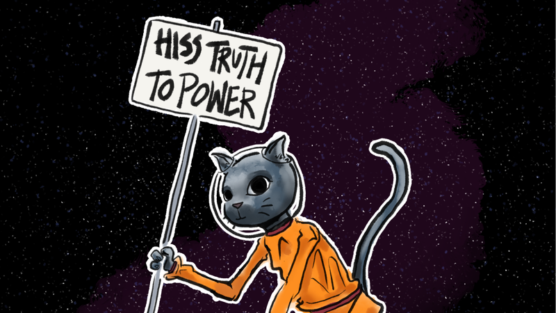 It’s a space cat fighting fascism.