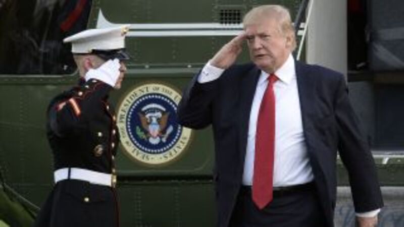 President Trump returns to the White House on April 9, 2017 after his 16th visit to a golf course since being sworn in (Photo by Olivier Douliery-Pool/Getty Images)