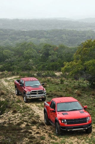 Illustration for article titled Super Truck Tango: Ford F-150 SVT Raptor Vs. Dodge Ram Power Wagon
