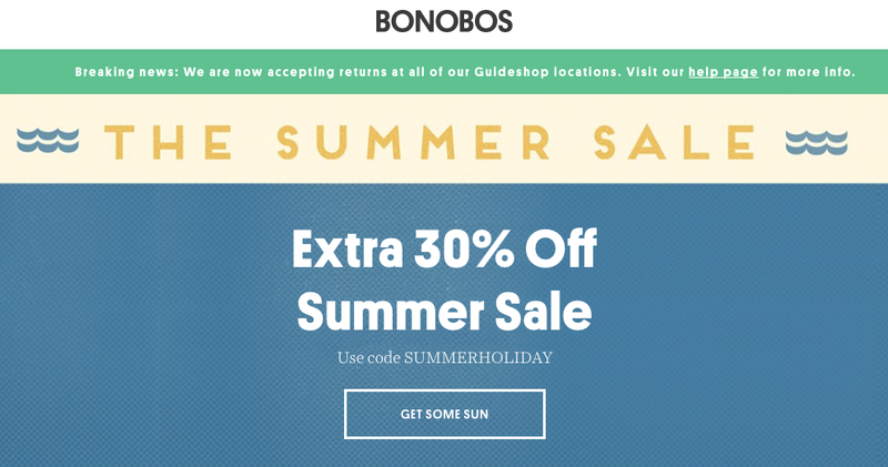Extra 30% off Bonobos with code SUMMERHOLIDAY