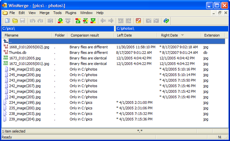 winmerge binary compare