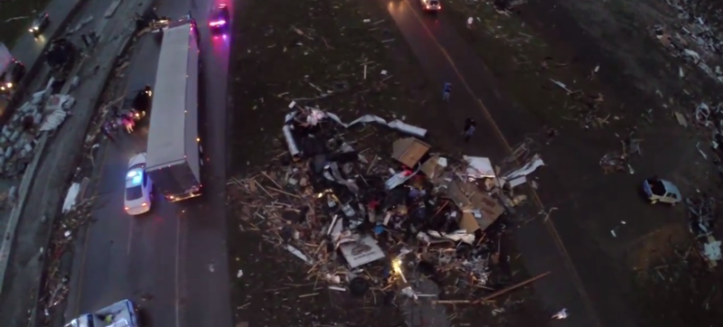 Illustration for article titled Drone Cam Shows Arkansas Tornado's Horrific Path Of Destruction