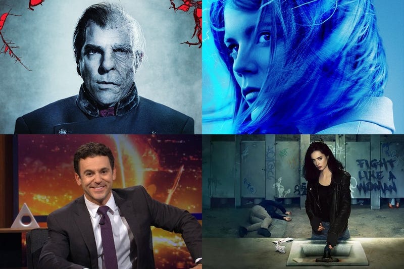 Clockwise from top left: NOS4A2, The Rook, Jessica Jones and What Just Happened??! With Fred Savage.