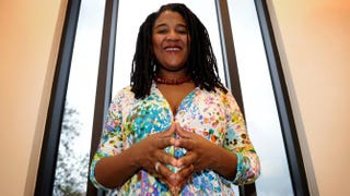 Pulitzer Prize-winning playwright Lynn Nottage poses for photos before receiving the annual iWitness Award, from the Jewish World Watch organization, for her activism to raise awareness about the ongoing conflict and sexual violence against women and girls in Democratic Republic of Congo, during a ceremony in Los Angeles on Oct. 5, 2010. MARK RALSTON/AFP/Getty Images