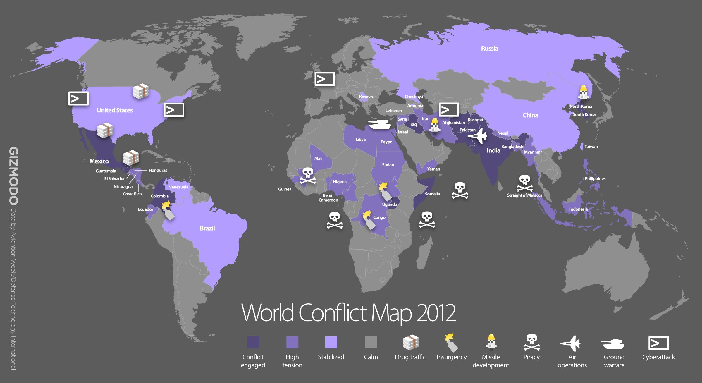 World Map of All Wars and Conflicts Happening In 2012