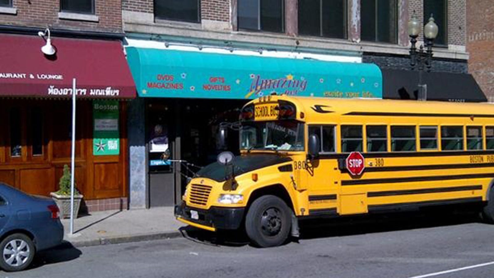 Public School Bus Porn - This Is A School Bus Parked In Front Of A Porn Store