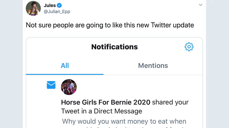 Illustration for article titled Is Twitter Notifying Users When Their Tweets Are Shared in DMs? No. What? Of Course Not.