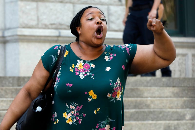 Emerald Garner, daughter of chokehold victim Eric Garner, gets emotional as she leaves the U.S. Attorney’s office, in Brooklyn, N.Y., July 16, 2019.