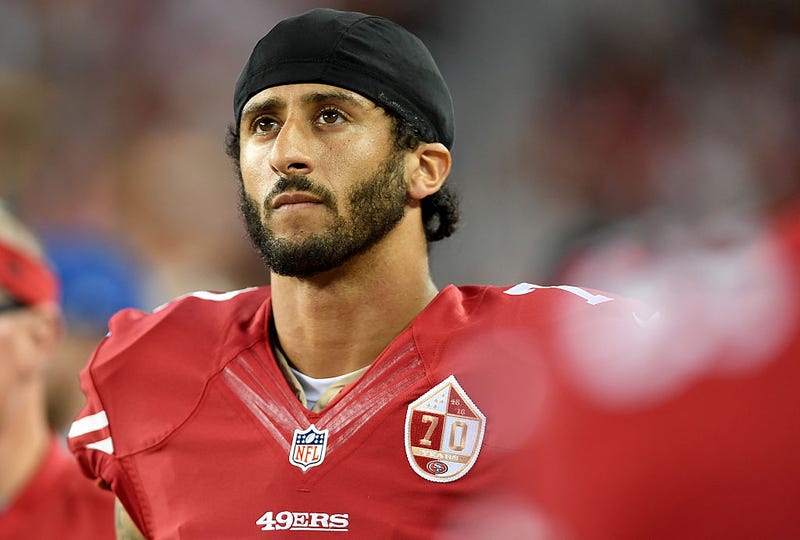 Quarterback Colin Kaepernick of the San Francisco 49ers looks on from the sidelines against the Green Bay Packers in the first half of their preseason football game at Levi’s Stadium on Aug. 26, 2016, in Santa Clara, Calif.Thearon W. Henderson/Getty Images