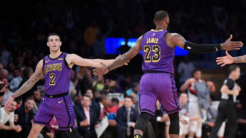 Illustration for article titled LeBron And Lonzo Post A Rare Double Triple-Double