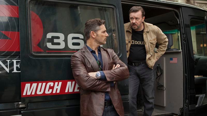 Illustration for article titled Ricky Gervais’ media satire Special Correspondents is all snark, no bite