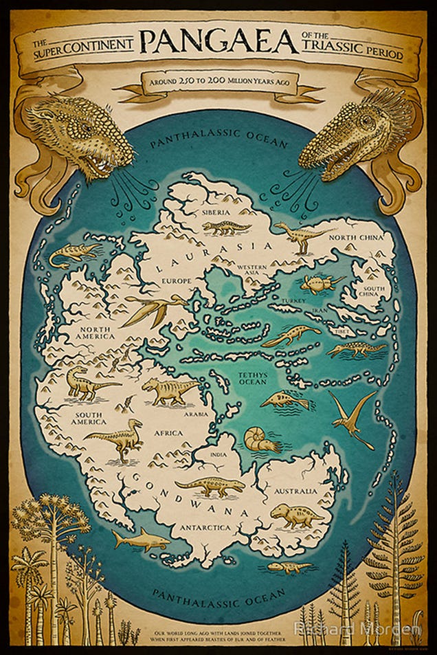 Map Of The World Joined Together New illustrated map of the Pangaea supercontinent is right out of the Middle Ages