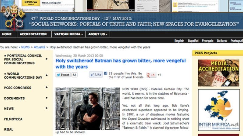 Illustration for article titled The Vatican has some thoughts on Batman, for some reason