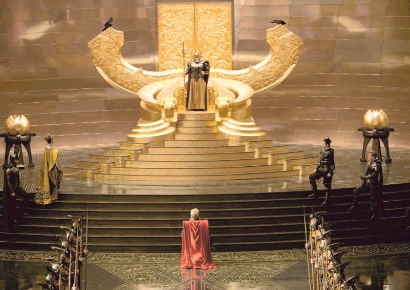 Enter the golden hall of Asgard and kneel before Odin's throne