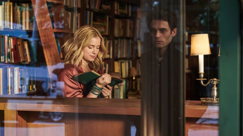Elizabeth Lail and Penn Badgley in You