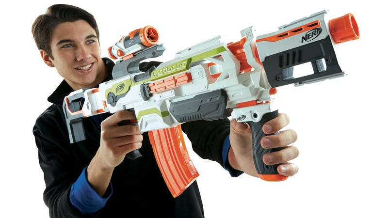 hand holding nerf gun