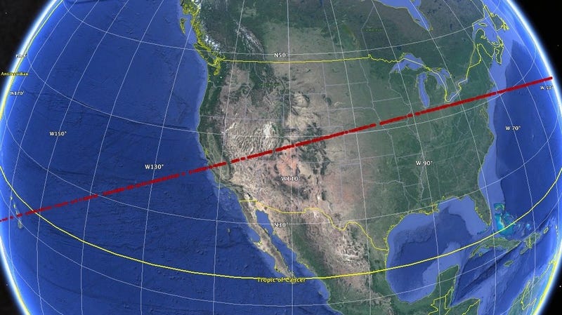 Potential strike locations of a fictional asteroid