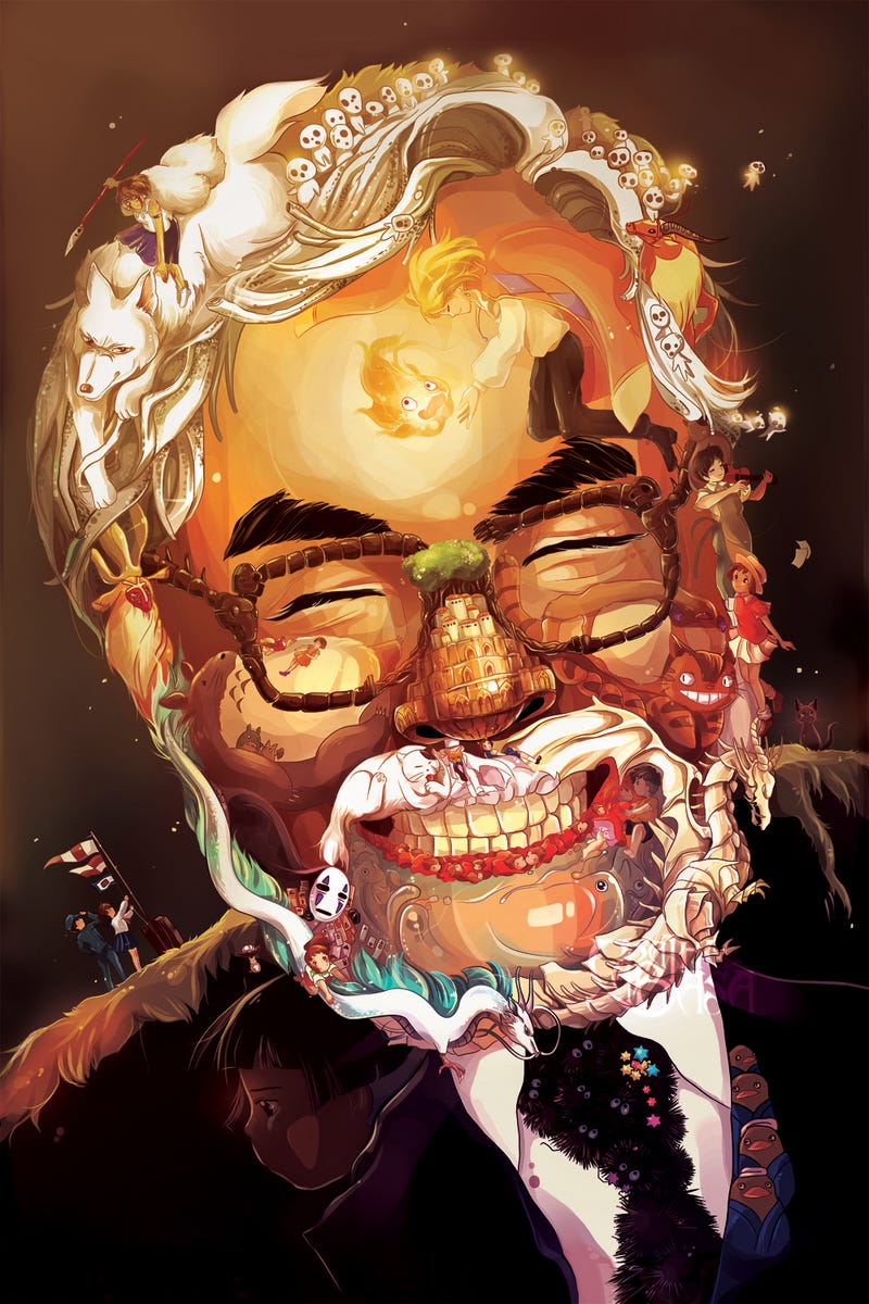 A Delightful Portrait Of Hayao Miyazaki Made Out Of Ghibli