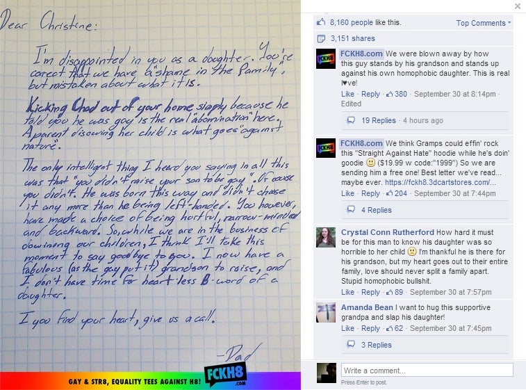 Grandpa Writes Letter Disowning Daughter After She Disowns Gay Son