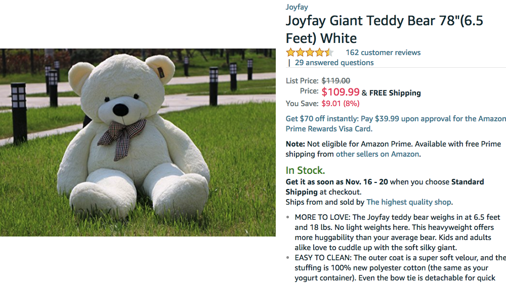 amazon giant teddy bear long legs