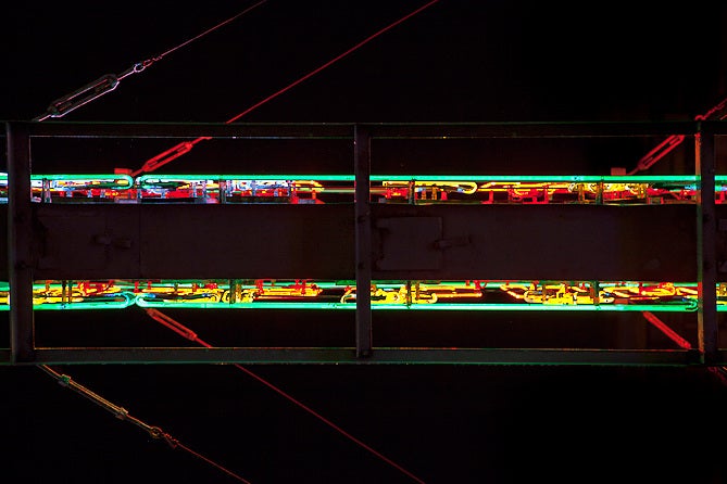 Huge Neon Signs Photographed From Below Become Futuristic Abstractions