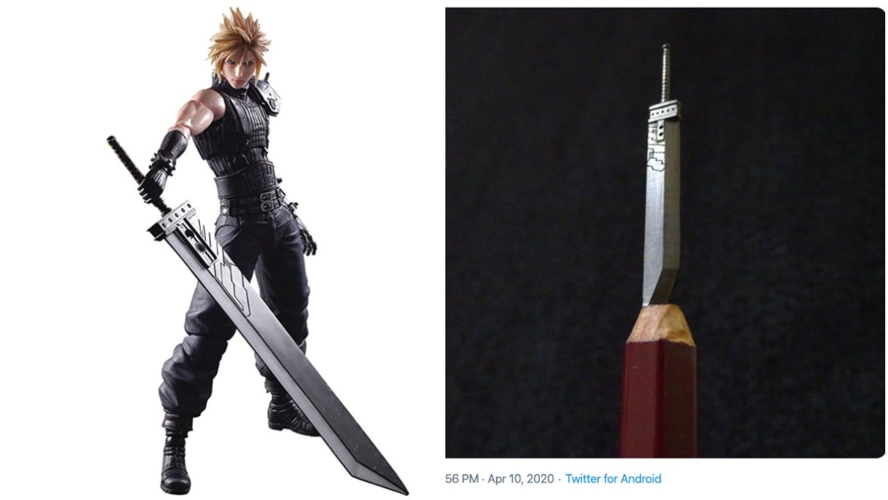 Cloud Strife’s Buster Sword Carved In Pencil Lead
