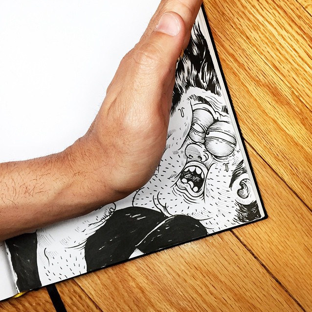 Fun illustrations of a cartoon fighting his creator