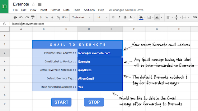 Send Gmail Messages To Evernote With A Google Sheet