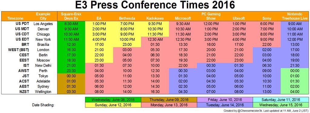 The E3 2016 Press Conference Schedule | Kotaku Australia