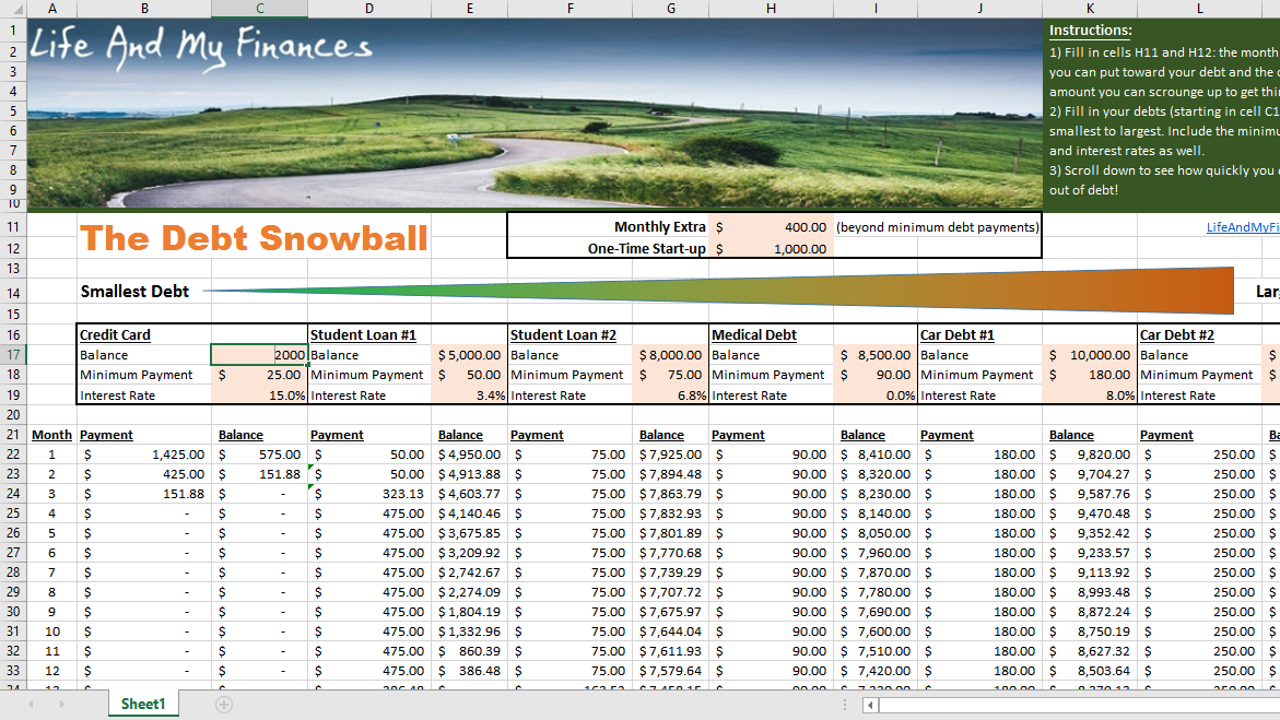 This Spreadsheet Calculates When Youll Pay Off Debt With The Snowball Method 4222