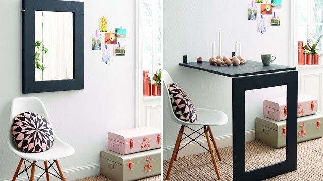 This Diy Desk Saves Space Folds Up Into A Wall Mirror When Not In