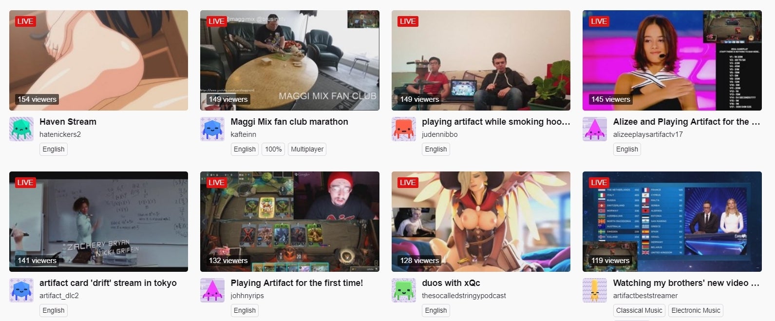 1591px x 659px - Twitch's Artifact Category Is Porn-Filled Anarchy (NSFW ...