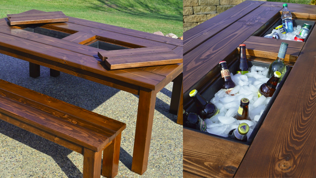 This DIY Patio Table Sports A Built-In Drink Cooler ...
