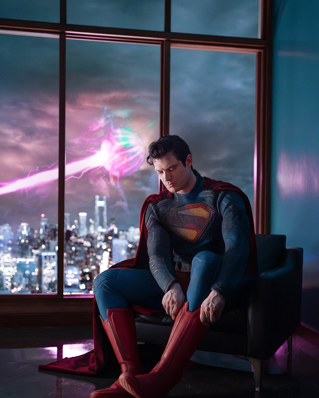 Дэвид Коренсвет в костюме для первого официального взгляда на Супермена Джеймса Ганна